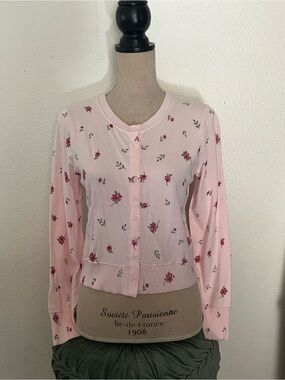 Pink Rose Light Pink Floral Button Cardigan